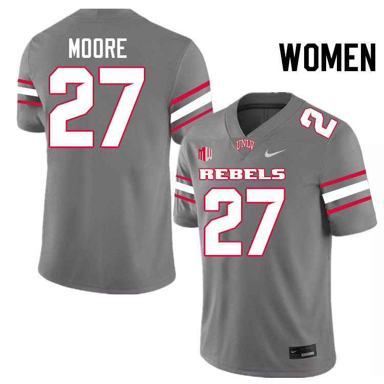 Women #27 Kela Moore UNLV Rebels College Football Jerseys Stitched-Grey